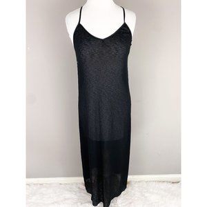 ZARA Black Semi Sheer Racerback Maxi Spaghetti Strap V-Neck Dress Small
